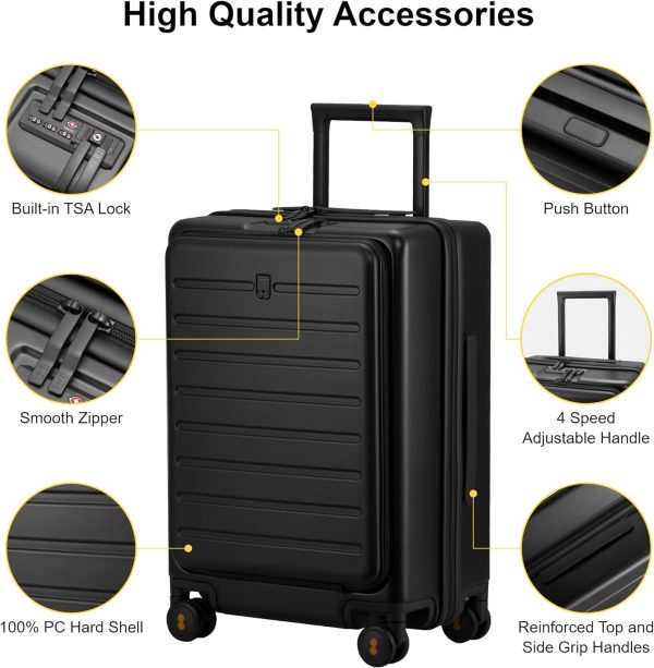 LEVEL8 Carry On Luggage With Wheels, 20 Inch Lightweight PC Hardside ...