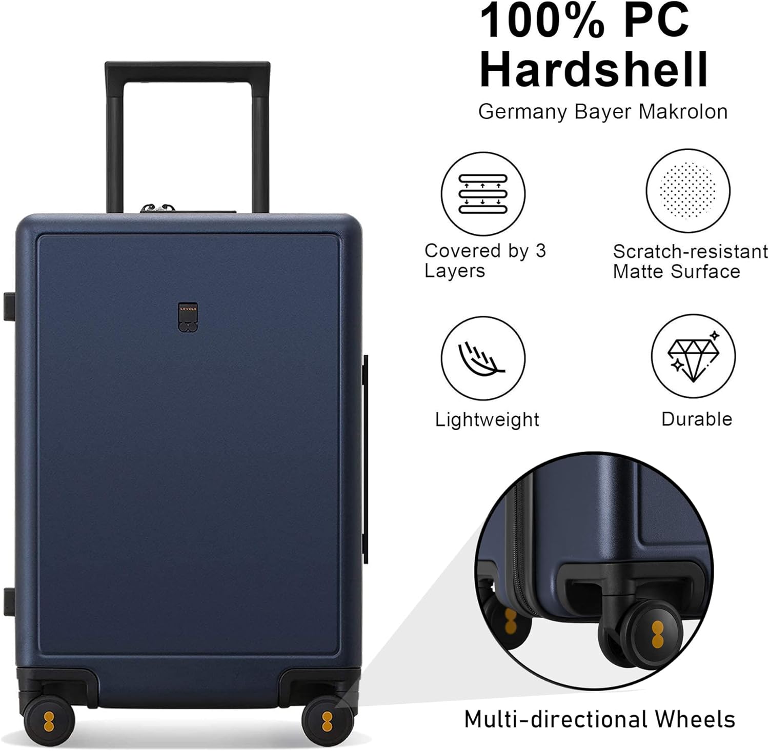 LEVEL8 Elegance Carry On Suitcase, 20” Hardside Luggage With TSA Lock ...